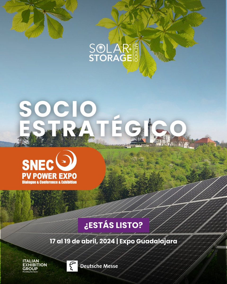 Solar + Storage Mexico 2024 junta sus fuerzas con SNEC, la exposición fotovoltaica más profesional a nivel internacional. 
¿Ya estás listo/a para Solar + Storage Mexico 2024?

📆 Del 17- 19 de abril de 2024
📍 Expo Guadalajara

#SolarStorageMexico2024 #SSM2024 #SNEC