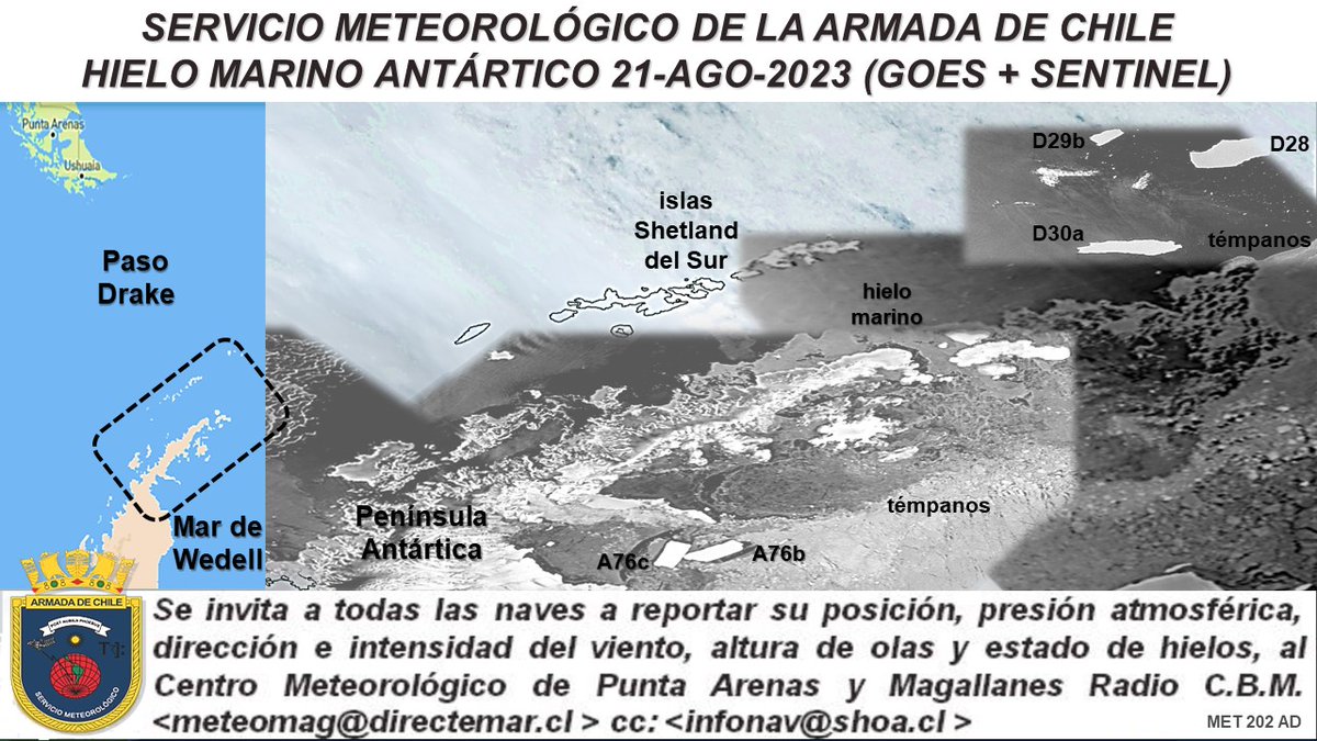 Off_Valpo's tweet photo. [NUEVO] radio aviso náutico N°352 https://t.co/GqPBfyjJA3 teledetección satelital SENTINEL https://t.co/PJ7ZuGyeO5 monitoreo de #témpanos tabulares gigantes #D28 #D29b #D30a https://t.co/wOa3IcOSNq en islas #Piloto_Pardo frente a la península @AntarcticaCL https://t.co/D80iWeQFN3 https://t.co/mlvPfSx1c7