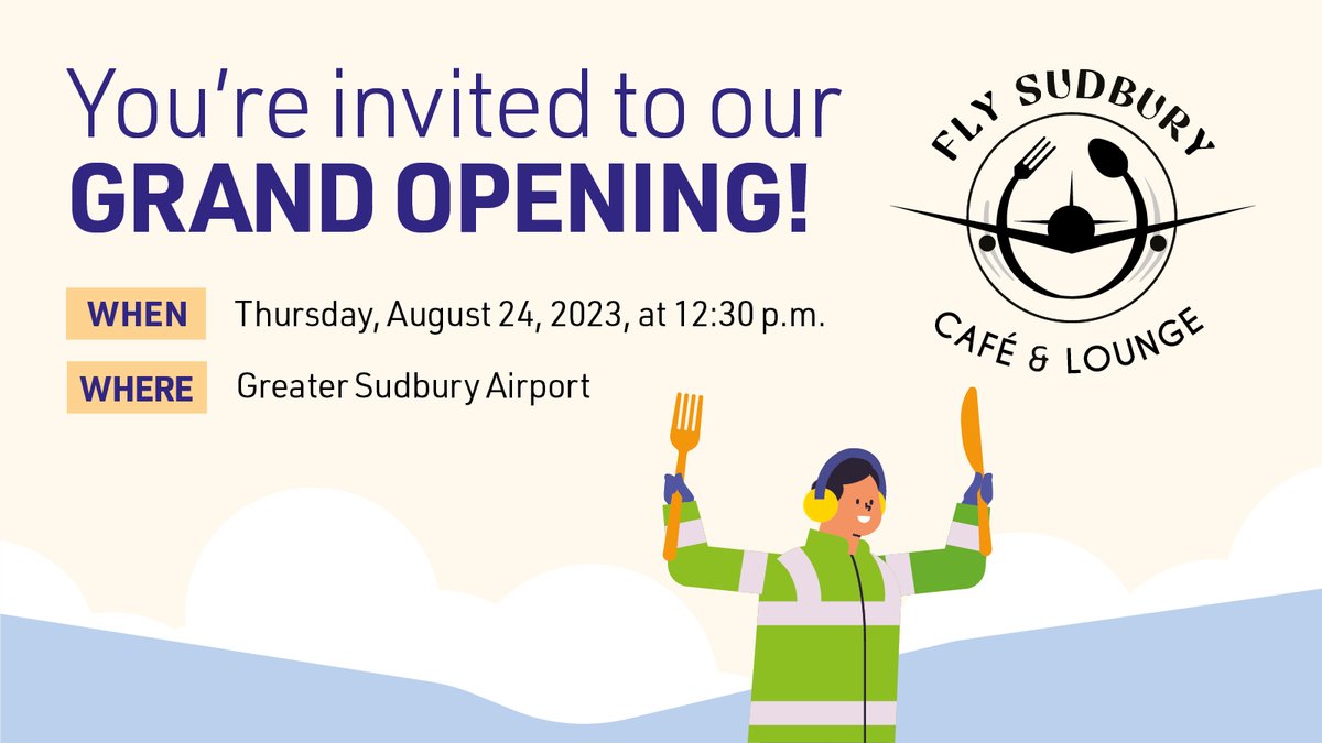 Join us as we celebrate the Grand Opening of the Fly Sudbury Café &amp; Lounge at the Greater Sudbury Airport!

Complimentary parking will be available.