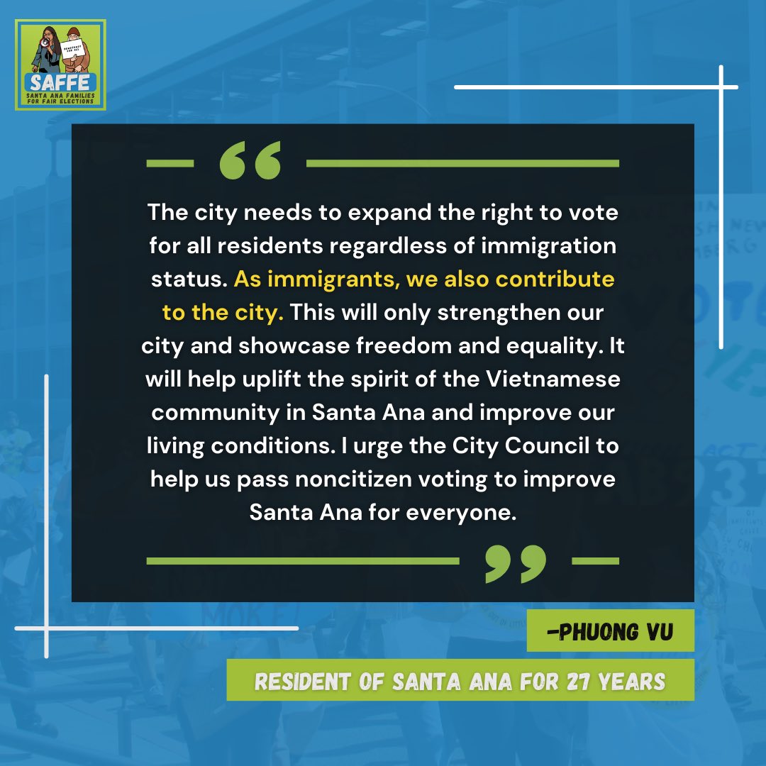 HarborInstOC's tweet photo. It's a core principle of democracy: Everyone's voices should be heard in decisions impacting everyone's daily lives.

That's why we're fighting alongside local residents to ensure every Santa Ana resident can access the ballot box, regardless of immigration status. https://t.co/02F7jLMG4C