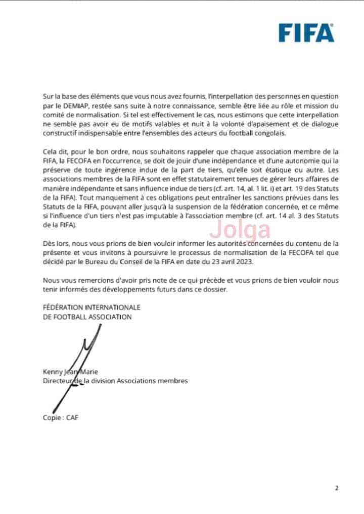 TimotheeYebe's tweet photo. À la suite de l'ingérence du gouvernement congolais via le ministère des sports dans les affaires qui relèvent de la compétence de laFECOFA, laFIFA met en garde le football congolais et annonce que si la situation persiste les sanctions comme une suspension de la fédé vont tomber https://t.co/pTJmGo1WOK