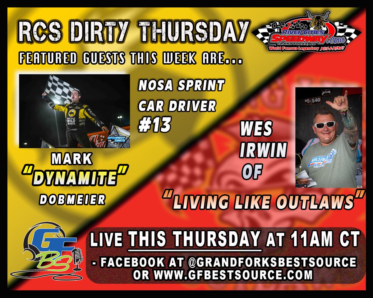 Living Like Outlaws (@livelikeoutlaws) on Twitter photo π This Thursday at 11AM CT on <a href="/GFBestSource/">Grand Forks Best Source</a>, Mark "Dynamite" <a href="/DobmeierRacing/">Mark Dobmeier</a> and I will be live on the <a href="/RiverCitiesND/">River Cities Speedway</a> Speedway Dirty Thursday Show with Jon Roberts and the rest of the crew. π π This Thursday at 11AM CT on <a href="/GFBestSource/">Grand Forks Best Source</a>, Mark "Dynamite" <a href="/DobmeierRacing/">Mark Dobmeier</a> and I will be live on the <a href="/RiverCitiesND/">River Cities Speedway</a> Speedway Dirty Thursday Show with Jon Roberts and the rest of the crew. π