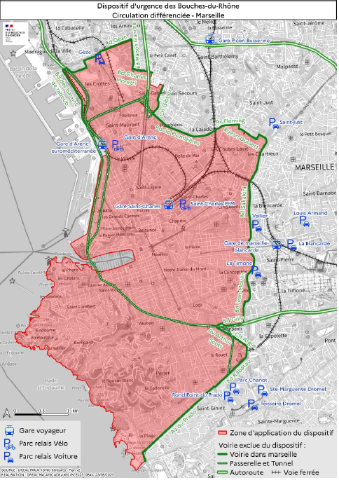 Prefet13's tweet photo. #Pollution 🔴| L'épisode de #pollution à l'#ozone se poursuit ce 23/08 : le niveau 2 d'alerte est déclenché et la circulation différenciée est mise en place à @marseille 
🚫Interdiction de circulation pour les véhicules Crit'Air 4 &amp; 5 
Respectez les recommandations sanitaires ⬇️ https://t.co/OcEecigCIz