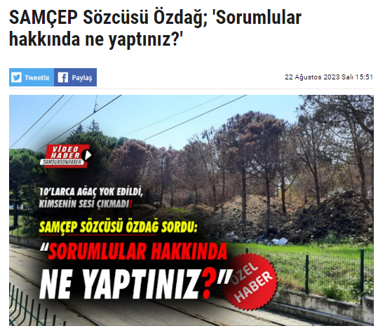 SAMÇEP Sözcüsü Mehmet Özdağ, Samsun Veteriner Kontrol Enstitüsü Müdürlüğü bahçesindeki asırlık ağaçların kurutulması olayına tepki gösterdi. Özdağ, yetkilere seslenerek, 'Buna sebep olanlar hakkında ne yaptınız?' diye sordu.
samsunsonhaber.com/haber/5428654/…