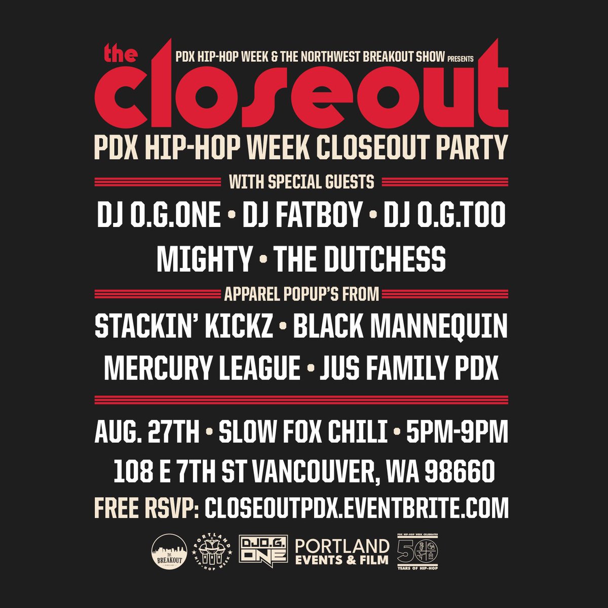 CoolNutz's tweet image. The Close Out
Celebrate the close out of #pdxhiphopweek
FREE RSVP HERE: closeoutpdx.Eventbrite.com
@djogone x @DJFatboy x @Natejofficial x @itzmighty x The Dutchess