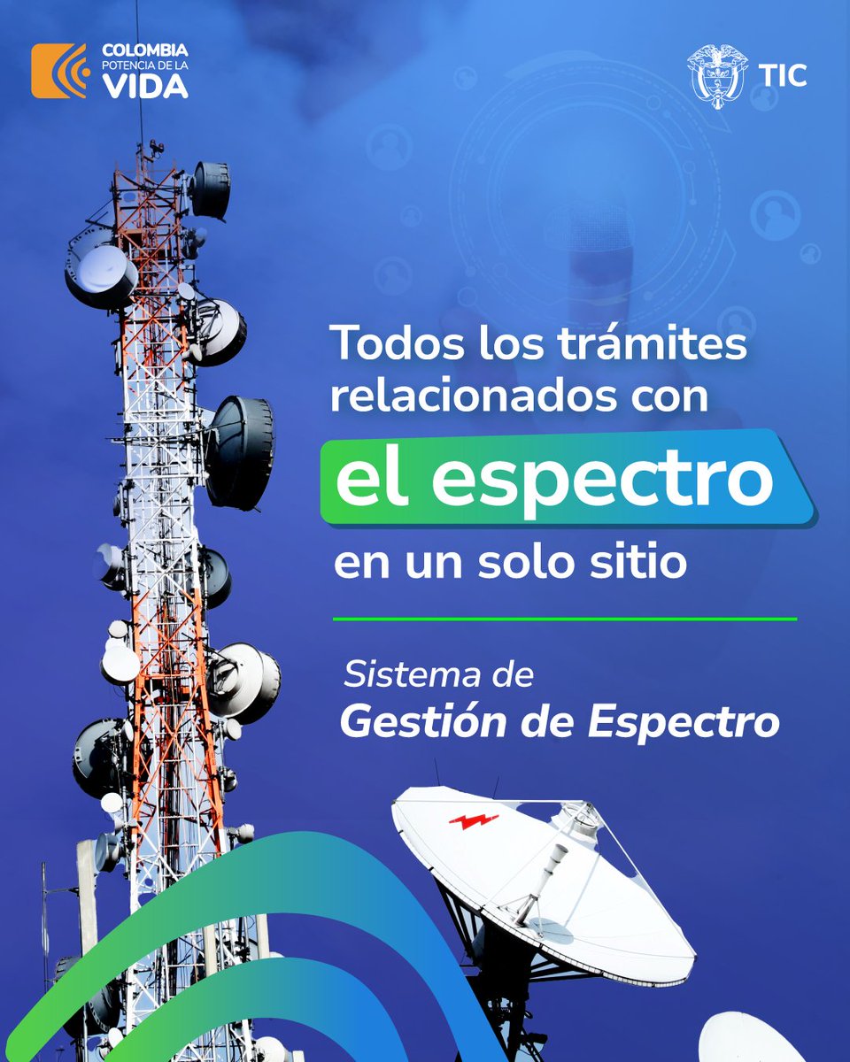 Ministerio_TIC's tweet photo. 📡 Si necesitas realizar una solicitud, una consulta o dar seguimiento a temas relacionados con el espectro, el #MinTIC te lo facilita. Solo debes ingresar al #SistemaDeGestiónDelEspectro para realizar tus trámites.

⏩ https://t.co/L2N8cU05G1 https://t.co/9WO9SzsY4k