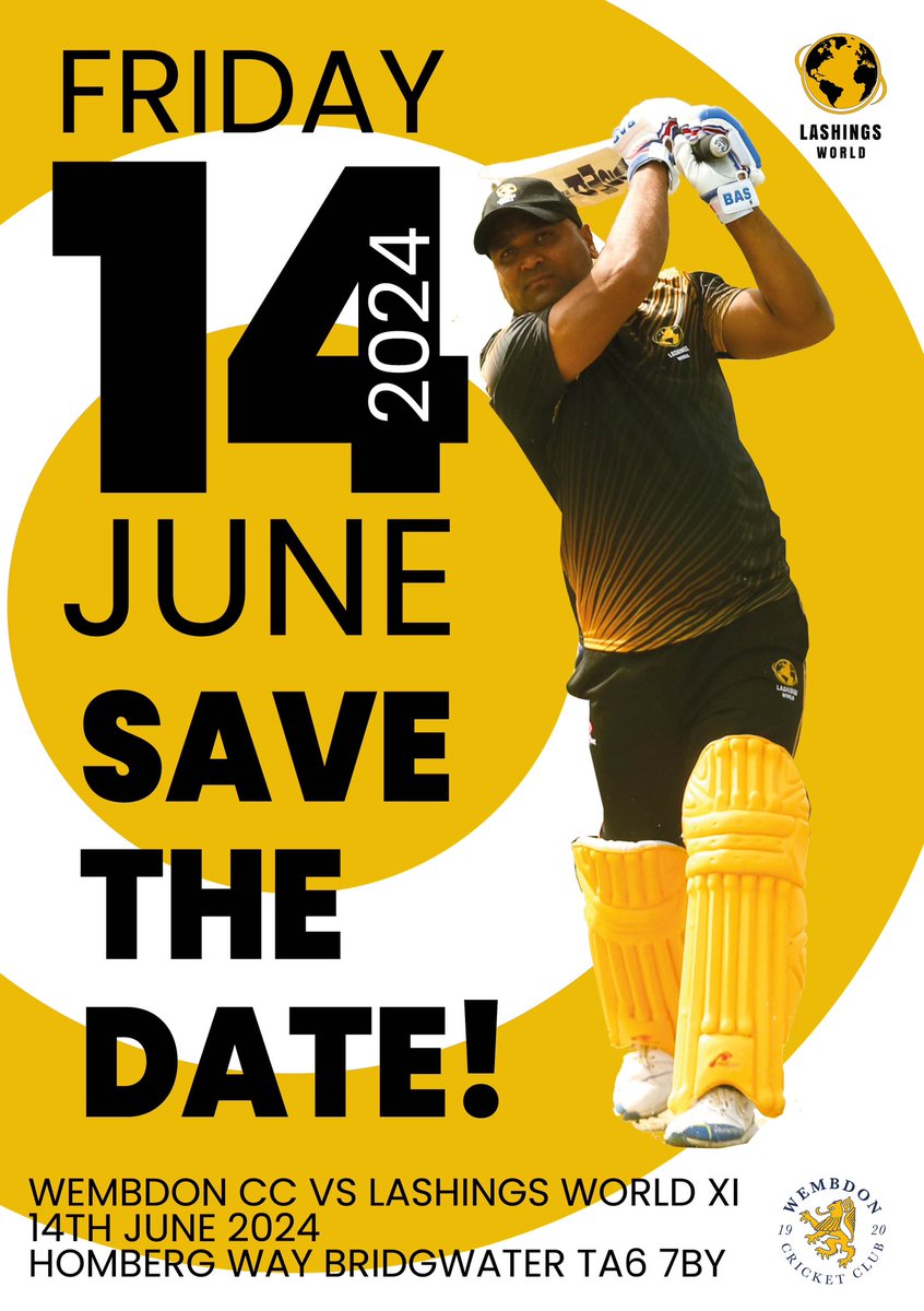 🚨WEMBDON CC BREAKING NEWS🚨

After keeping it under wraps for so long and after many background meetings throughout the summer, Wembdon Cricket Club are delighted to announce that they will be hosting <a href="/LashingsWorldXI/">Lashings World</a> 2024!🏏