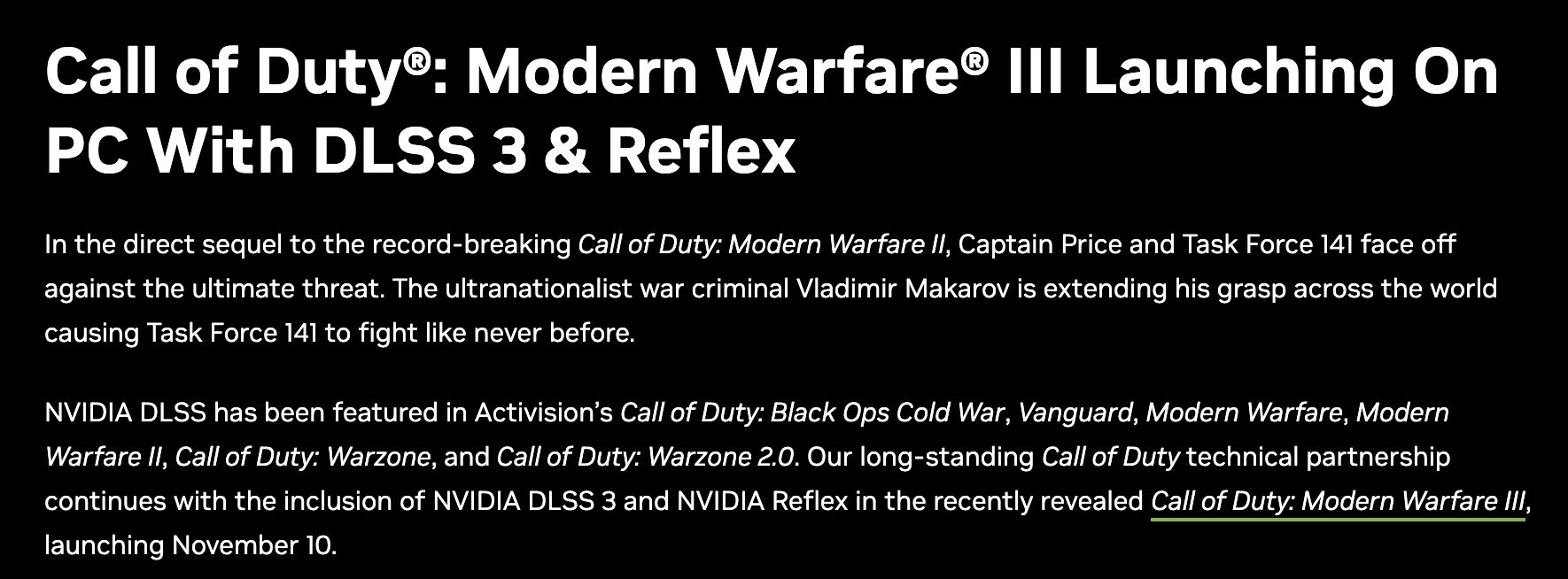 Call of Duty: Modern Warfare III Out Now With NVIDIA DLSS 3