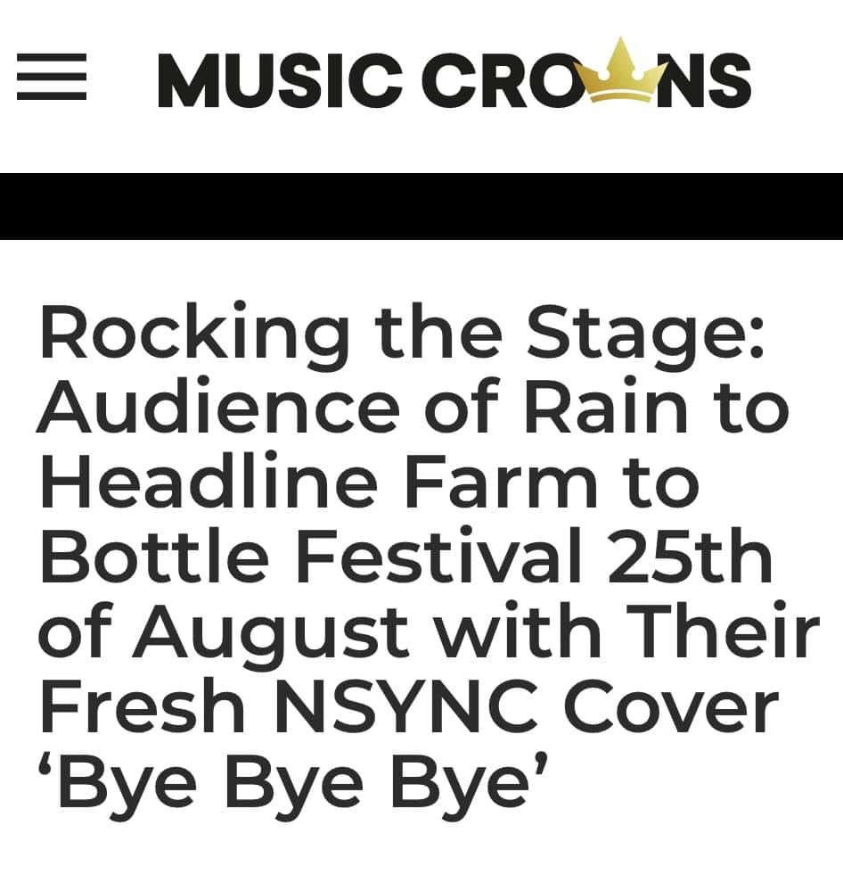 Thank you <a href="/MusicCrowns/">Music Crowns</a> for featuring Audience of Rain <a href="/AOROfficial/">ᴀᴜᴅɪᴇɴᴄᴇ ᴏꜰ ʀᴀɪɴ</a> ! Be sure to presave their <a href="/NSYNC/">*NSYNC</a> ‘Bye Bye Bye’ cover with your email and be entered to win some fresh drip💧

Winners tba Friday 8/25 on AOR’s social media pages! 🤘

📱bit.ly/3YJFJS9
.
.
.