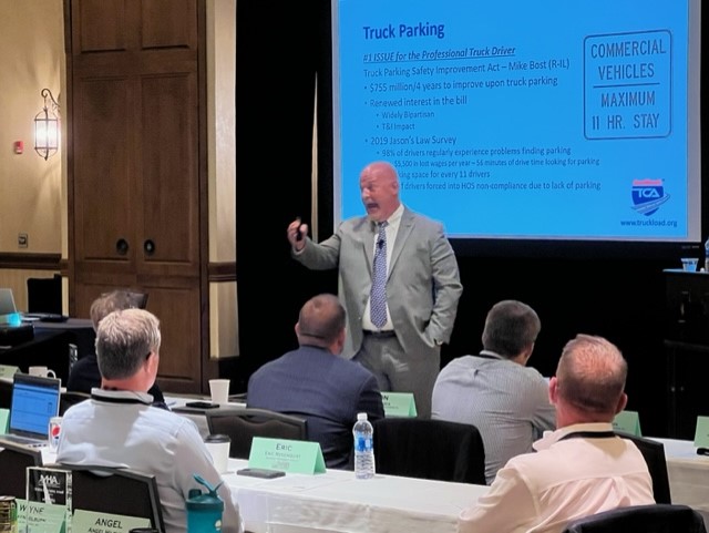 TCANews's tweet image. Our Senior VP of Safety and Government Affairs Dave Heller was a featured speaker at @TMHAINC's Annual Safety and Security Conference in Lake Geneva, Wisconsin where he presented on Safety Regulations in the trucking industry! 🚚