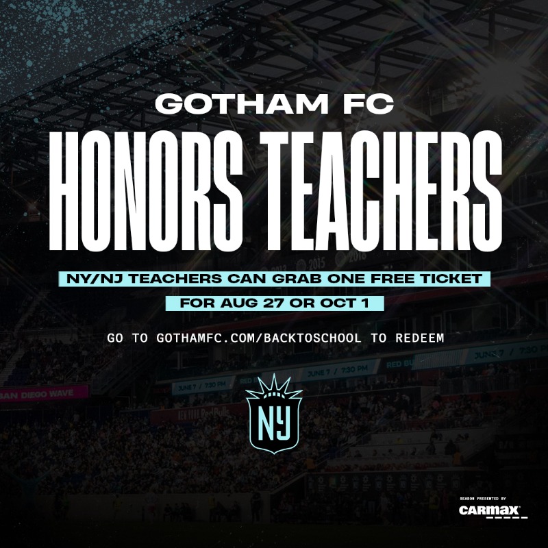 GothamFC's tweet photo. Are you a teacher or a part of a school staff in New Jersey of New York? 🍎✏️ 

Click below to redeem one free ticket to our Aug 27 𝐨𝐫 Oct 1 match. ⤵️