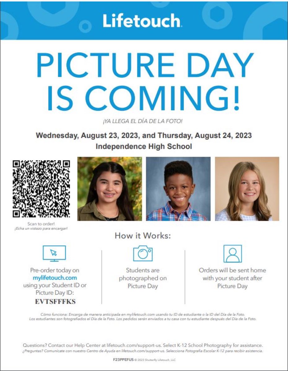 Reminder: Picture Days are tomorrow and Thursday! Students will take photos during English class.