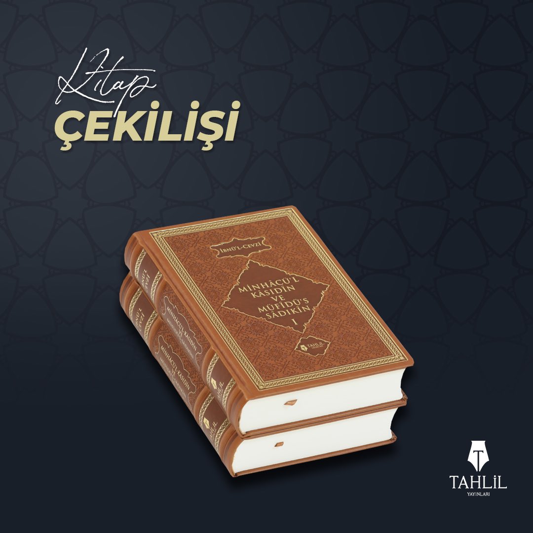 İlk kitap hediyemiz 📚 
Bu tweeti RT edip beğenenler arasından bir kişiye Minhâcü’l Kâsıdîn adlı 2 ciltlik eseri hediye ediyoruz.