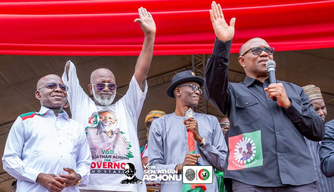 GreatAbia's tweet photo. Gov Otti in the company of Labour Party leader Peter Obi; National Chairman, Julius Abure today joined the Campaign Trail of the LP Gov candidate in Imo State, Sen. Athan Achonu, ahead of the November Governorship election in the state.
#NewImo
#TakeBackImo
It’s Athanable https://t.co/dRxMxwrFQg
