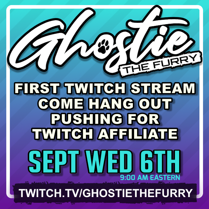 It's official! Drop a follow!
Twitch.tv/GhostieTheFurry

#Streamer #TwitchTV #TwitchStreamer #Furry #VTuber <a href="/TwitchTVGaming/">TwitchTVGaming (Fan Page)</a> <a href="/TwitchTVOnline/">TwitchTV Online (Fan page)</a> <a href="/FurriesOnTwitch/">Furries on Twitch</a> <a href="/TwitchShare/">Twitch Share</a> <a href="/TwitchReTweets/">TwitchReTweets (Fan page)</a>