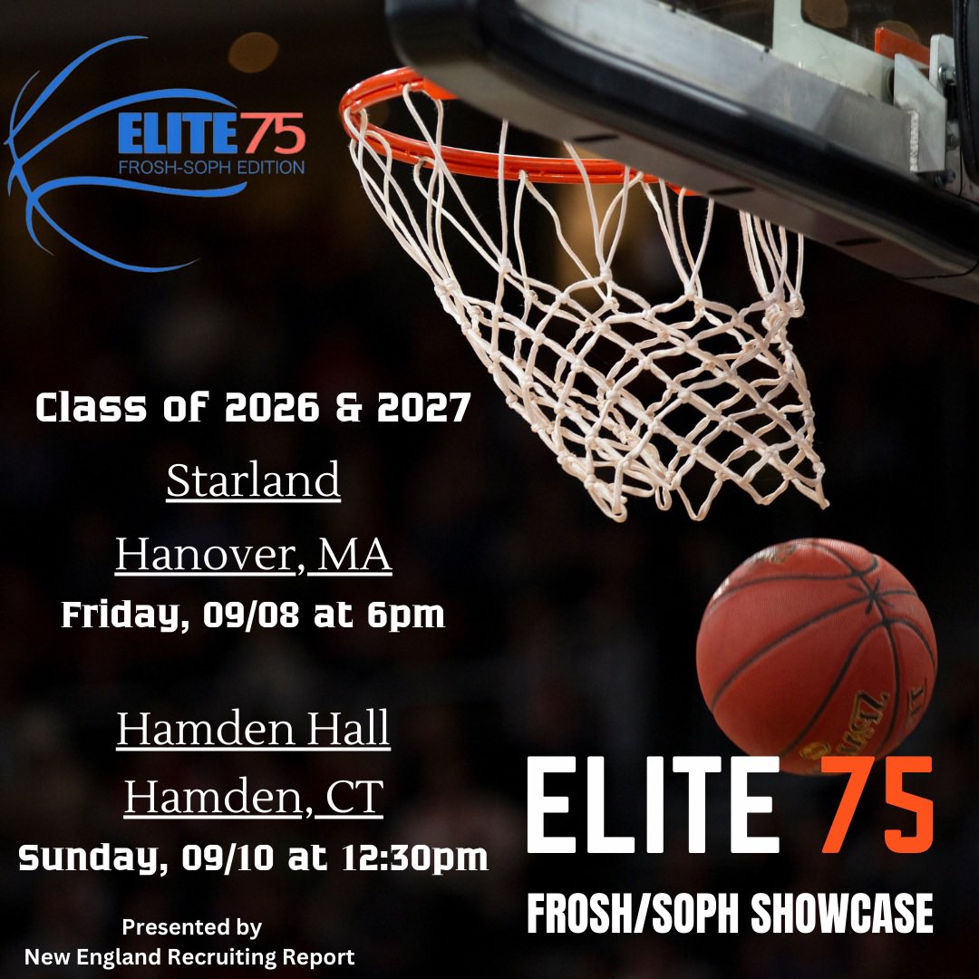 🚨CLASS OF 26 &amp; 27 PROSPECTS🚨

There is only two weeks til Frosh/Soph #E75 takes over New England!

• Photographers on site 📸
• Video packages 🎥
• NERR scouts + others 👀
• Graphics for the #E75 list
• Top talent ⛹️‍♂️

Now is the time to sign up!
newenglandrecruitingreport.com