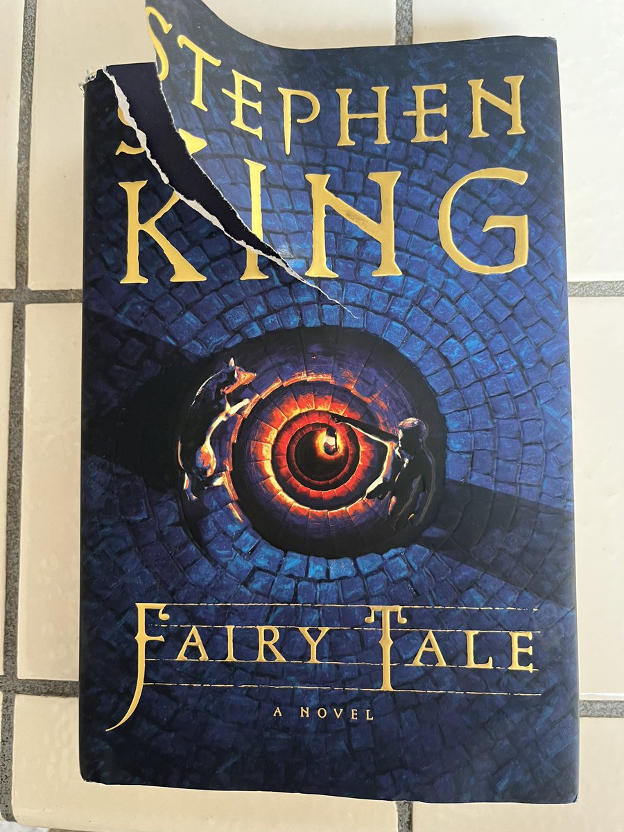 TSing13's tweet photo. @StephenKing at first I was mad at my puppy for doing this, but it kinda makes it look even spookier. Great book! https://t.co/71fiBggjls