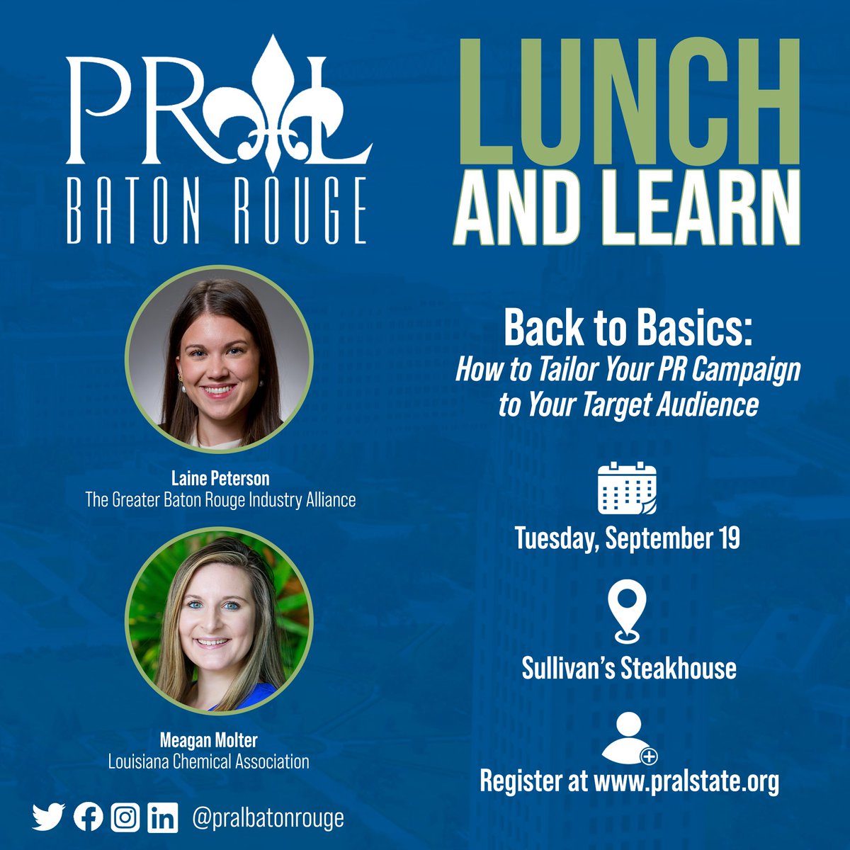 We're getting back to the basics for September's Lunch and Learn.

Join us on September 19 as <a href="/GBRIA/">GBRIA</a>'s Laine Peterson and <a href="/LAChemAssoc/">Louisiana Chemical</a>'s Meagan Molter share how you can tailor your PR campaign to your target audience. 

REGISTER: ow.ly/iVG650PBJjY