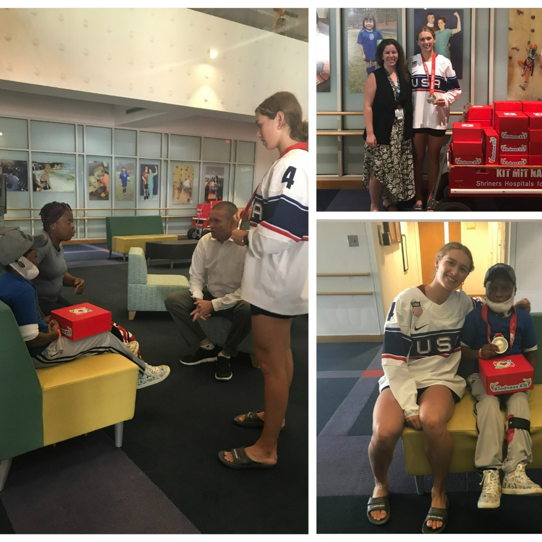 ShrinersBoston's tweet photo. Thank you to Olympic silver medalist Caroline Harvey and @ConnorsKindness for visiting Shriners Children's Boston! Caroline shared Connor’s Kindness Kits and invited patients to wear the silver medal she won with @TeamUSA Women's Ice Hockey at the 2022 Beijing Olympics. https://t.co/tCb0HepGuk