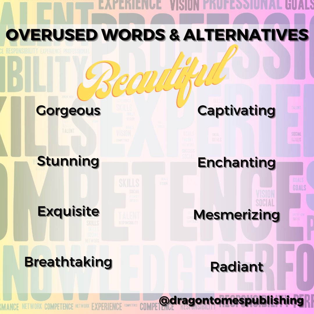MJDouglasWrites's tweet photo. Overused Words Alternatives!
#overusedwords #wordalternatives #overusedword #words #writing #creativewriting #writer #author https://t.co/U3tC0pe4Iw