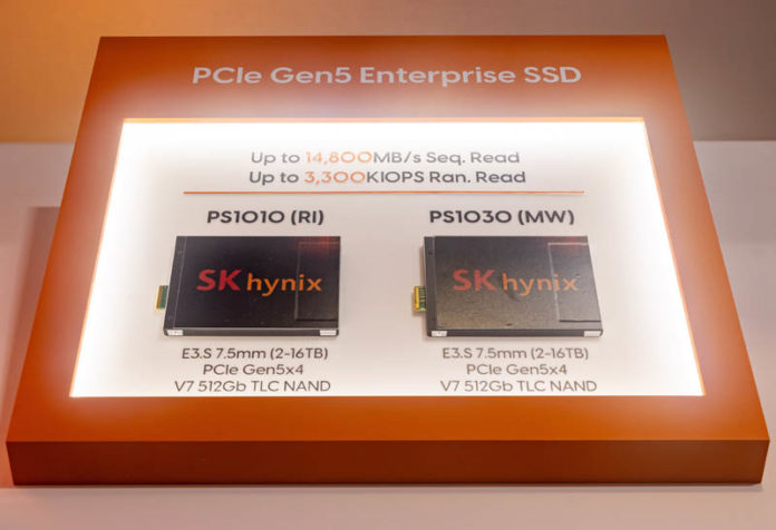 At FMS 2023, we saw the SK hynix PS1010 and PS1030 PCIe Gen5 NVMe SSDs using the company's V7 TLC NAND. The company also showed off V9 NAND servethehome.com/sk-hynix-ps101… @SKhynix #FMS2023