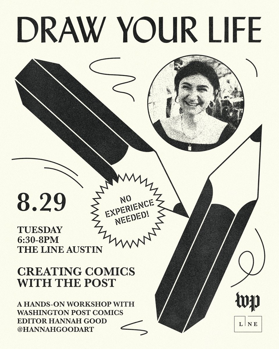 Big Medium is thrilled to partner with the LINE and the Washington Post for a hands-on workshop hosted by Washington Post's comics editor Hannah Good.
August 29, 2023, 6:30pm - 8pm 
Topaz Ballroom (2nd Floor) at the LINE Austin
…yourlifeworkshop082922.splashthat.com
