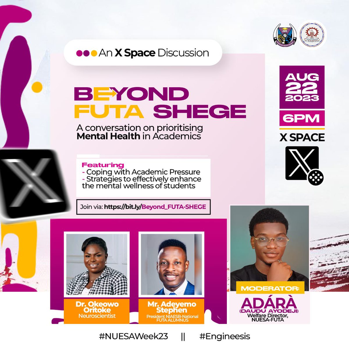 thesteveadeyemo's tweet photo. The X Space Discussion on Prioritizing Mental Health in Academics was a big success. Cheers to new beginnings and healthier minds!
#beyondfutashege #futabro #nuesafuta #MentalHealthMatters #mentalhealth #sudents #engineering #engineboys https://t.co/qU5vHOQYm5