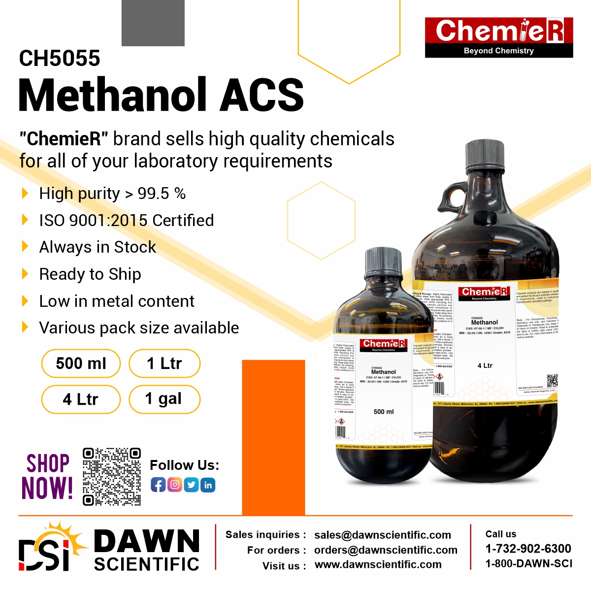 🔬🧪 Elevate Your Lab Experience with ChemieR! at Dawn Scientific🧪🔬

🧪 ChemieR - Beyond Chemistry: Your Ultimate Lab Partner 🏆

🔬 Discover Premium Quality Methanol ACS

💼 Unleash the Power of Quality Chemicals for Your Lab Needs!

#ChemieR #QualityChemicals #LabEssentials