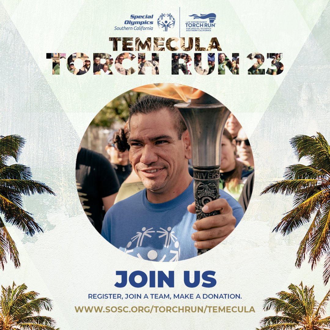 letr4sosc's tweet photo. Be a champion of acceptance and inclusion at the 22nd Annual Temecula Law Enforcement Torch Run! π₯π₯π₯
#BecomeASponsor or #Donate today at https://t.co/IBHEFQlCHp.
#LETR4SOSC #TemeculaTorchRun #TorchRun #FlameOfHope https://t.co/4TC5R1Oq7S