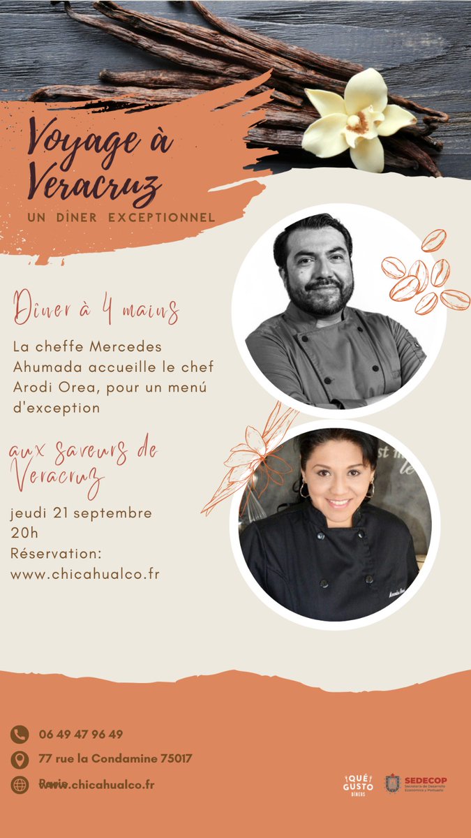 Amigos, me complace anunciarles que Chicahualco recibe al chef Arodi Orea
Gracias al @festivalquegusto , a #CentrodeDesarrolloEmpresarialVeracruzanodeSedecop 
Réservation👉 chicahualco.fr/veracruz/
#Chicahualco #restaurantmexicain #restaurant #culturegastronomique #batignolles