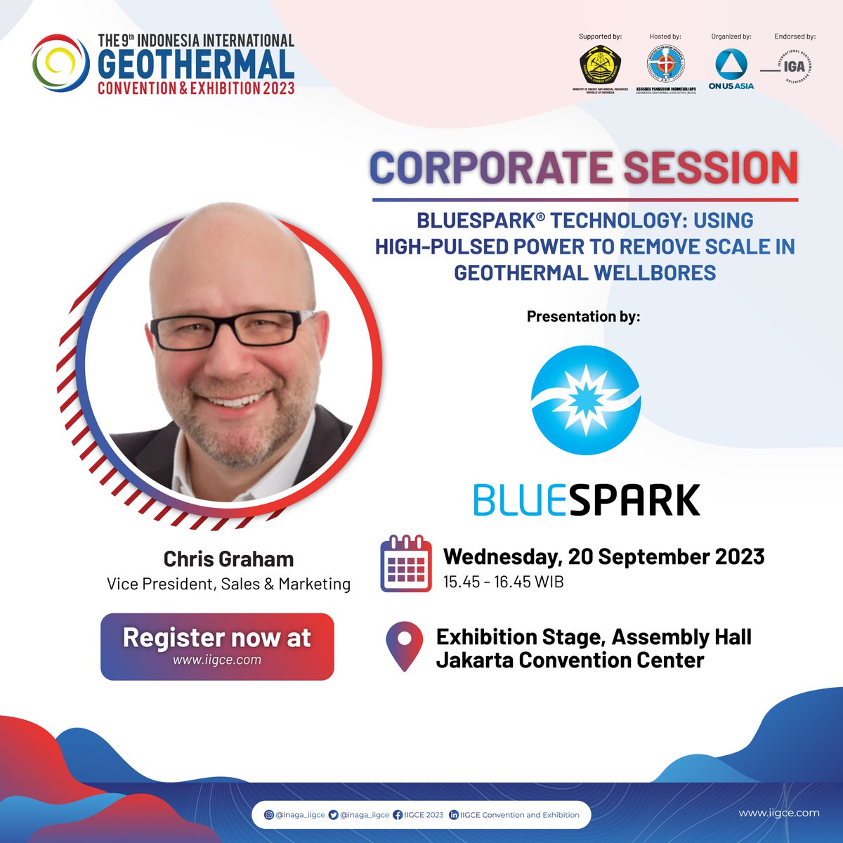 Blue Spark Energy is thrilled to announce our participation in the upcoming Indonesia IIGCE Convention and Exhibition!

Our Vice President of Sales &amp; Marketing, Chris Graham, will be taking the stage on Wednesday, September 20th, at 15:45 on the Exhibition Stage. 

#geothermal
