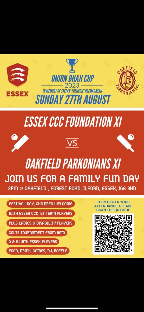 Reminder only 5 days till we invite <a href="/EssexCricket/">Essex Cricket</a> down to oakfield. Be good to see as many people down supporting the parks against the 🦅 <a href="/EssexCCB/">Essex Cricket in the Community</a> <a href="/EssexWomen/">Essex Women's Cricket 🏏</a> @essex