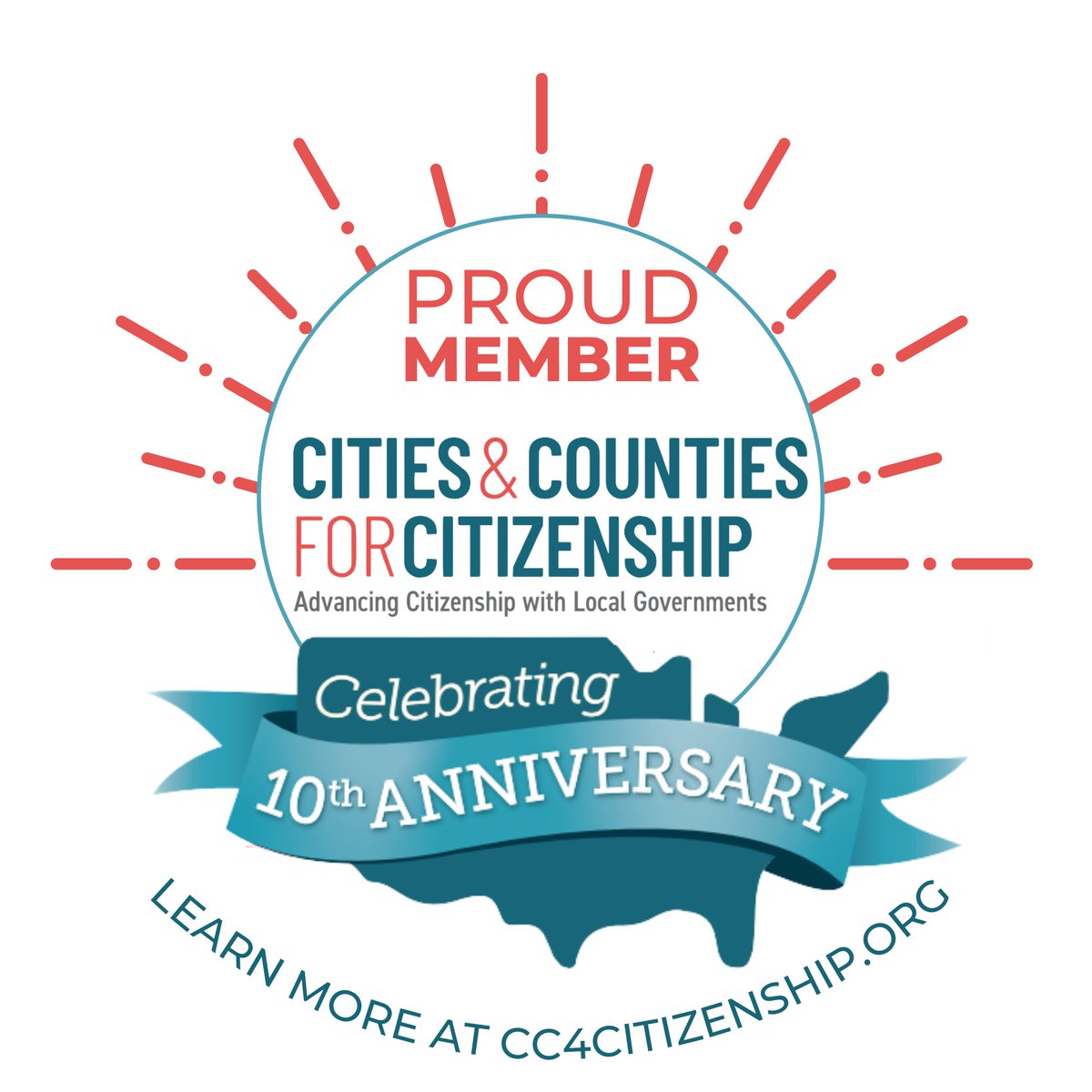 A decade of dedication, a decade of progress!🎉This Sept. the City of San José wears our "Proud Member" badge w/ extra pride as Cities &amp; Counties for Citizenship (#CC4C) celebrates 10 years of championing citizenship, fostering inclusion, and enriching communities nationwide!