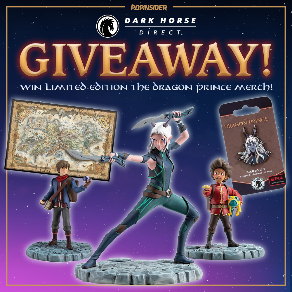 Hey! Fellow humans! Enter the @DarkHorseDirect x @ThePopInsider giveaway to win a limited-edition #TheDragonPrince loot pack, including: 🟠 Three statuettes 🟢 The Art of The Dragon Prince 🔵 Map of Xadia lithograph 🟣 And an Aaravos pin! Learn more @ bit.ly/TDPxDHDxTPI