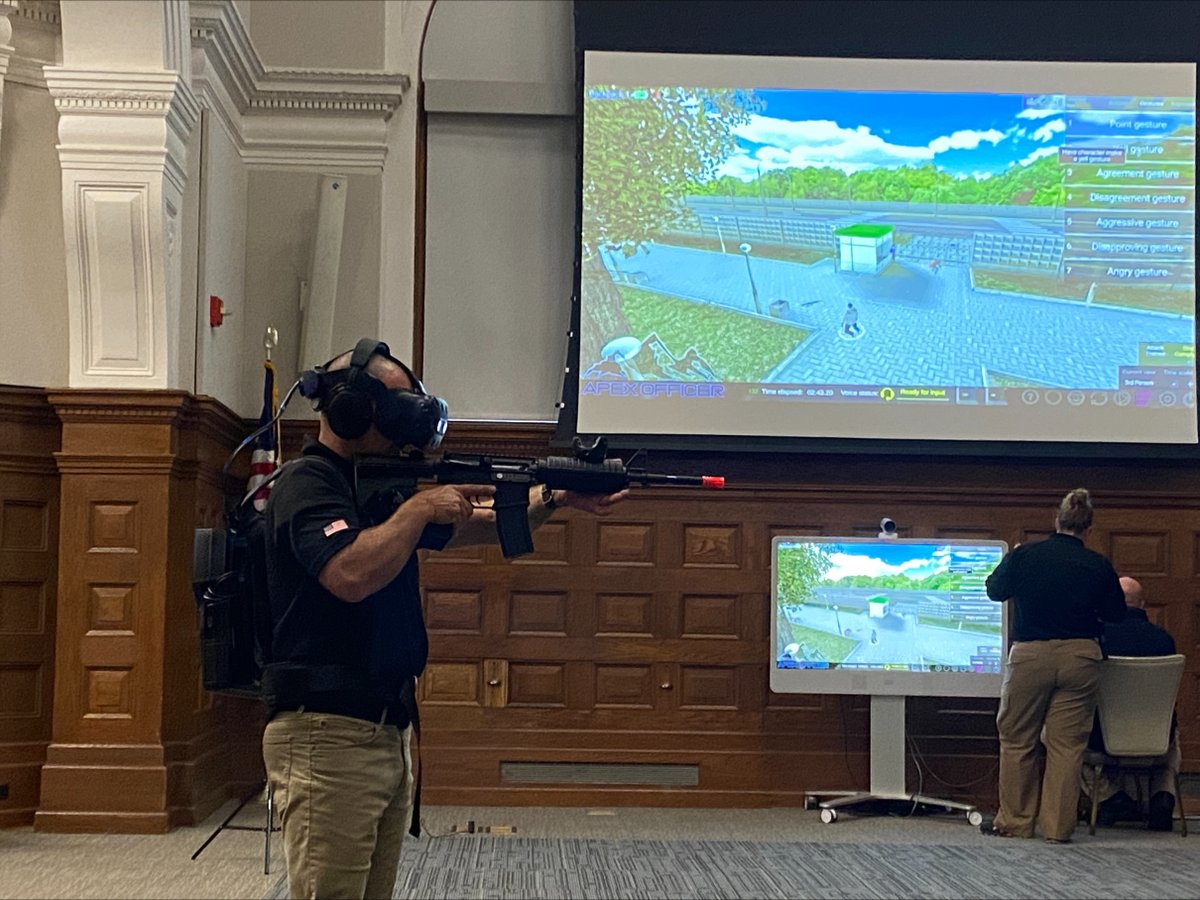 Your University Police have partnered with <a href="/ApexOfficer/">Apex Officer</a> Systems.
The system uses virtual reality hardware and technology to create a realistic and immersive virtual reality use of force, de-escalation, and crisis intervention training simulator for our police officers.