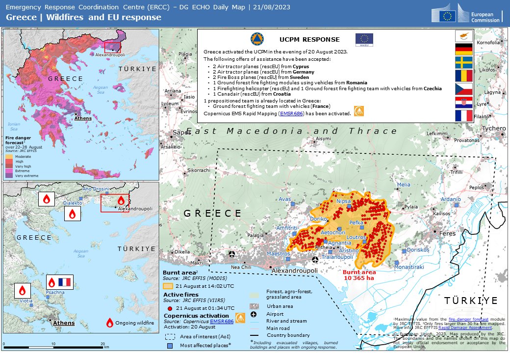 Activation of #EUCivilProtectionMechanism
We thank our EU partners who are deploying firefighting 🛩️🛩️ and 👨‍🚒🚒 to combat the #wildfires in the region of Alexandroupolis-Feres in #Greece 🇬🇷
🙏🏻🇩🇪🇨🇵🇸🇪🇭🇷🇨🇿🇨🇾 🇷🇴
#CivProGr
<a href="/eu_echo/">EU Civil Protection & Humanitarian Aid 🇪🇺</a> 
#StrongerTogether
#EuSolidarity