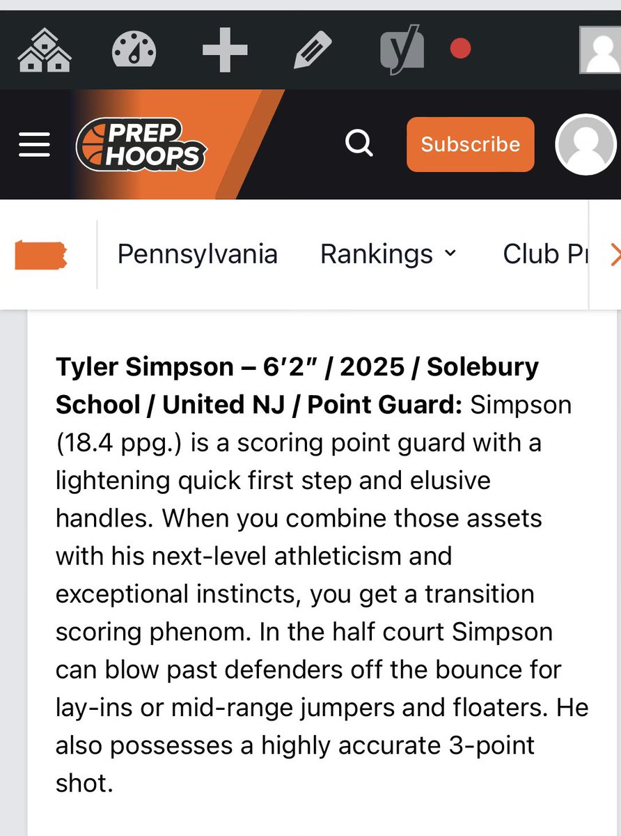unitedNJaauboys's tweet photo. ‘25 CG Tyler Simpson (Solebury Prep) is poised for a breakout Junior season. Dynamic athlete, college ready body, and gym rat. Playmaker. 

Thank you Carey Smith &amp;  @PrepHoopsPA for the coverage. 

@Tyler_Simpson18 
@SoleburyBBall 
@CoachKesonBB https://t.co/hMwr3RcwrK