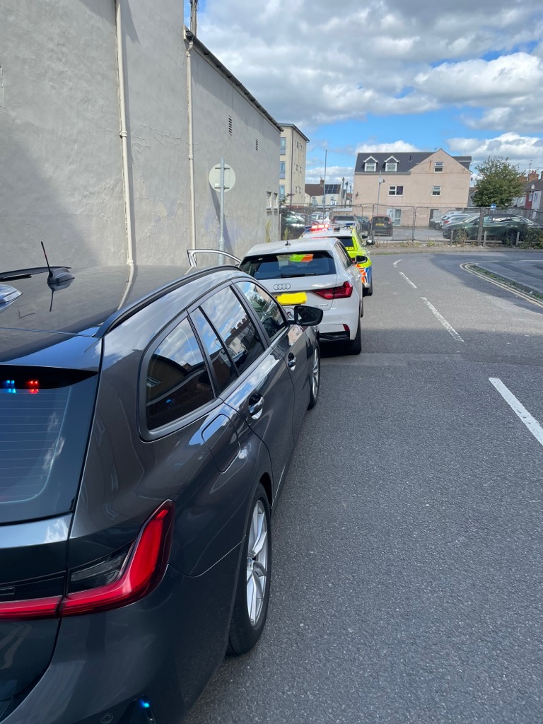 WiltsSpecOps's tweet photo. #RPU using pre-emptive tactics stopped this Audi in Swindon today. Reason for the stop was due to the vehicle being stolen three days prior in @swpolice @SWPCardiff force area. Driver Arrested, vehicle recovered with no damage caused. #Arrested #Roomforone #CustodyCellA1 https://t.co/wE9f4PVwLo