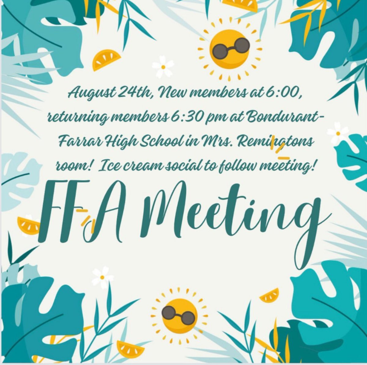 BF_FFA's tweet photo. First official meeting Thursday!
Ice cream social and activities following the meeting! https://t.co/hzOafCu6Uo