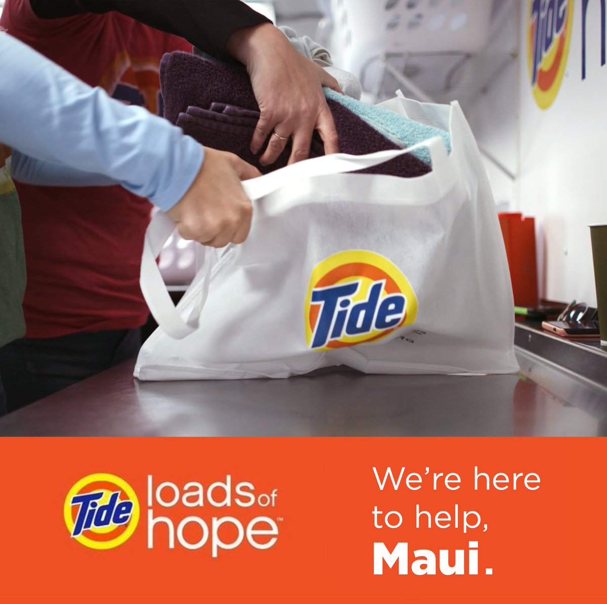 Tide Loads of Hope is here to help, Maui.  The Loads of Hope team is providing free laundry services starting August 22nd at Wash Pros Kaanapali (2580 Kekaa Dr. Lahaina, HI 96761) from 9 am – 4 pm HST or until capacity is reached.