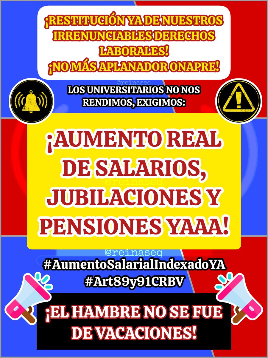 🚨 CLAMOR || LOS UNIVERSITARIOS EXIGIMOS RESTITUCIÓN INMEDIATA DE NUESTROS IRRENUNCIABLES DERECHOS LABORALES VULNERADOS POR IMPOSICIÓN NEFASTA DEL APLANAMIENTO SALARIAL

📢 NO MÁS #AplanadorONAPRE, ES MUY URGENTE  #AumentoSalarialIndexadoYA #Art89y91CRBV <a href="/OITAmericas/">OIT Américas</a> <a href="/volker_turk/">Volker Türk</a>