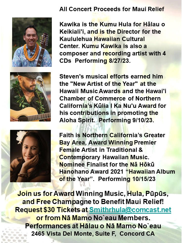 In the wake of Maui's devastation, your support means everything. Attend our East Bay hālau concert series to fundraise for Maui. Tickets are $30 with Hawaiian performances and food. Donations also appreciated if you can't make it. 
#StandWithMaui