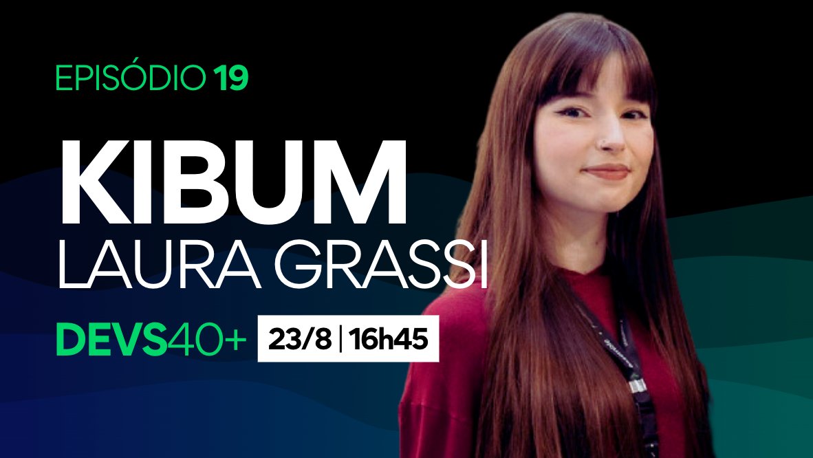 danvitoriano's tweet image. Amanhã temos a maravilhosa @kibumLaura no podcast @devs40! Já ativa a notificação e compartilhe! link.devs40mais.com.br/ep19

#programação #devs40mais #kibumpng #devs #tecnologia