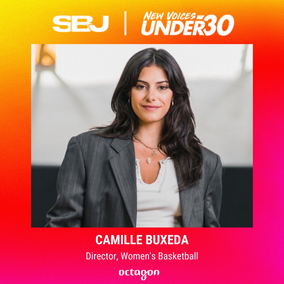 Octagon's tweet photo. Congrats to Octagon Director, Women's Basketball, @CamilleBuxeda on being named to @SBJ's New Voices Under 30 class of 2023. 🙌🙌

Read more 👉 https://t.co/1LYJaZTF6L https://t.co/7WxsnjmL7E