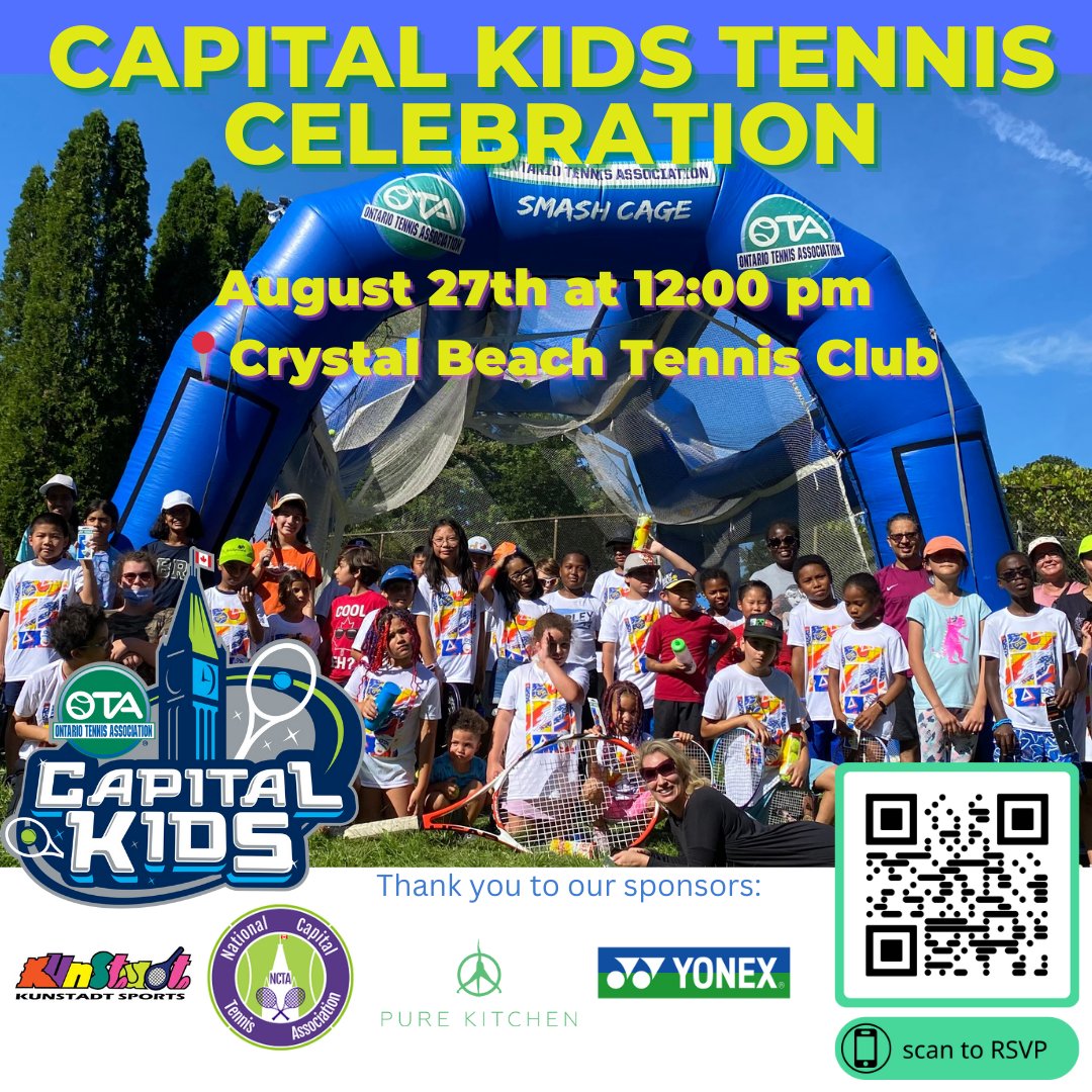 capitalkidstenn's tweet photo. Join us at the Crystal Beach Tennis Club on Sunday, August 27th at 12:00 pm for the Capital Kids Summer Celebration! There will be games, Smash Cage fun, food, refreshments as well as prizes to be won!🎾🎉
Please fill out this form if you plan on attending https://t.co/r9SMLlaHst https://t.co/8Y7mJSajhY