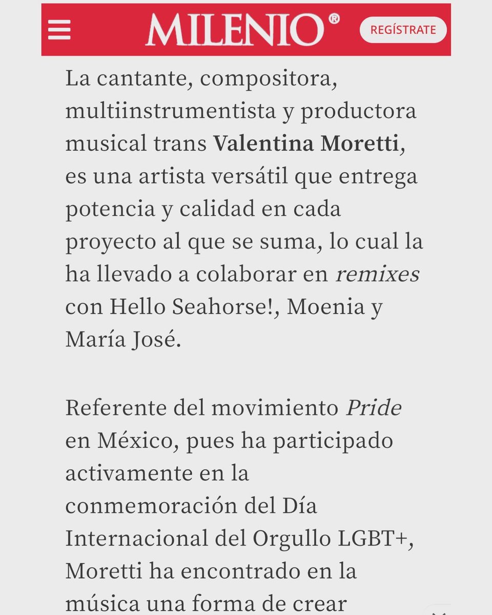 vmorettii's tweet photo. Les comparto un fragmento de la entrevista que me hizo @Milenio 💜💖 Me encanta seguir creando puentes a través de mi música. #valentinamoretti #milenio #entrevista #cantautora #mujeresenlamusica #productoramusical #artistatrans #mujertrans #compositora https://t.co/T1iebbCR5M