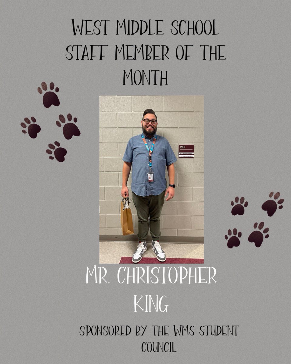 coricole2's tweet photo. WMS Staff Member of the month-Congratulations, Mr. King! @WMS_BOBCATS @HerreraCindy15 @Ric_roberts17 https://t.co/TkzjDpfTXD