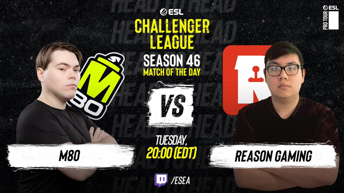 The Match of the Day in #ESLChallengerLeague NA! 10 minutes until <a href="/BoggsCS/">Boggs🎙</a> &amp; <a href="/JRTTVee/">JRT</a> kick off this banger 👇

<a href="/M80gg/">M80 💣</a> 🆚 <a href="/ReasonGaming/">Reason Gaming</a> 
📺 /esea