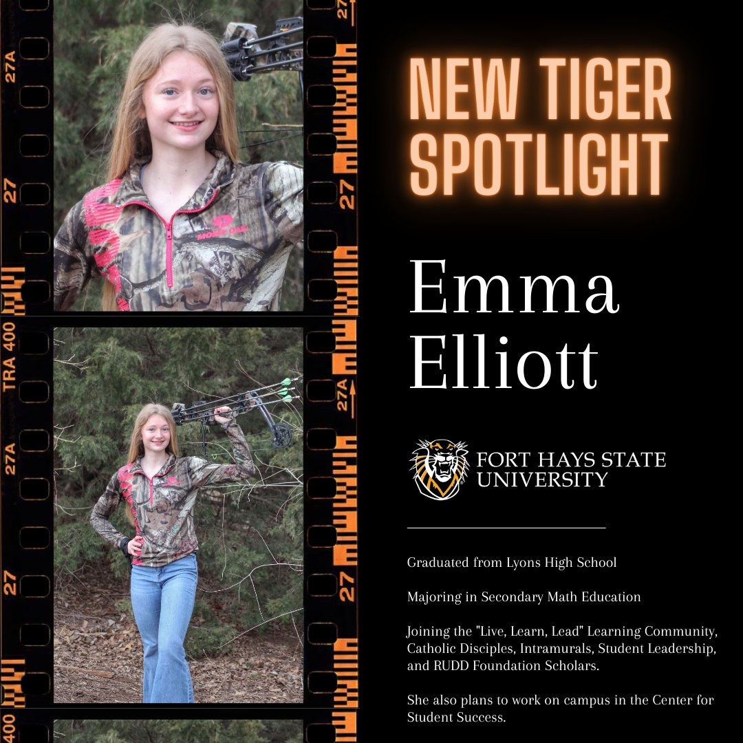 fhsuadmissions's tweet photo. ✨ New Tiger Tuesdays Spotlight ✨

Emma is a 2023 graduate from Lyons High School. She plans to major in Secondary Math Education. Emma is joining "Live, Learn, Lead" Learning Community and is a 2023 @RuddFoundation Scholar!

Welcome to the Tiger family! https://t.co/eiRre7k4Sc