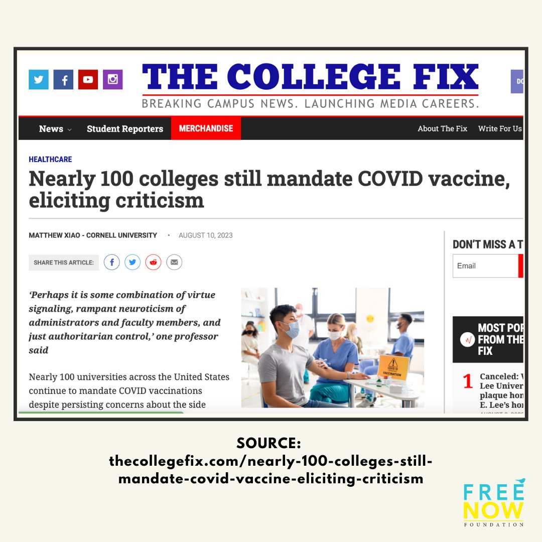 We feared the mandates would come back, which is, unfortunately, what we are seeing across colleges in the US. Is this a canary in a coal mine for the rest of society? freenowfoundation.org/2023/08/22/mas…